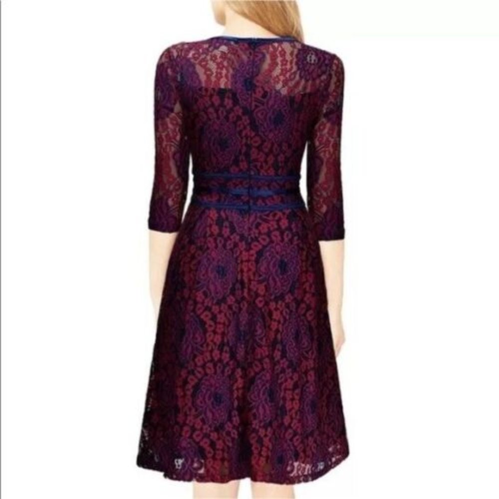 Miusol Fit & Flare Dress Size M Womans Red & Purple Lace Floral Half Sleeve - Picture 2 of 16